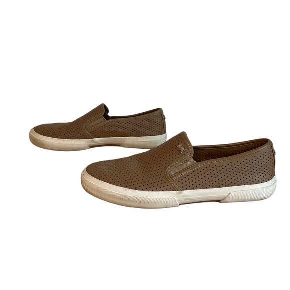 Michael Michael Kors Leather Perforated Slip-On Sneaker Size 7 Beige Cushioned - Picture 1 of 8
